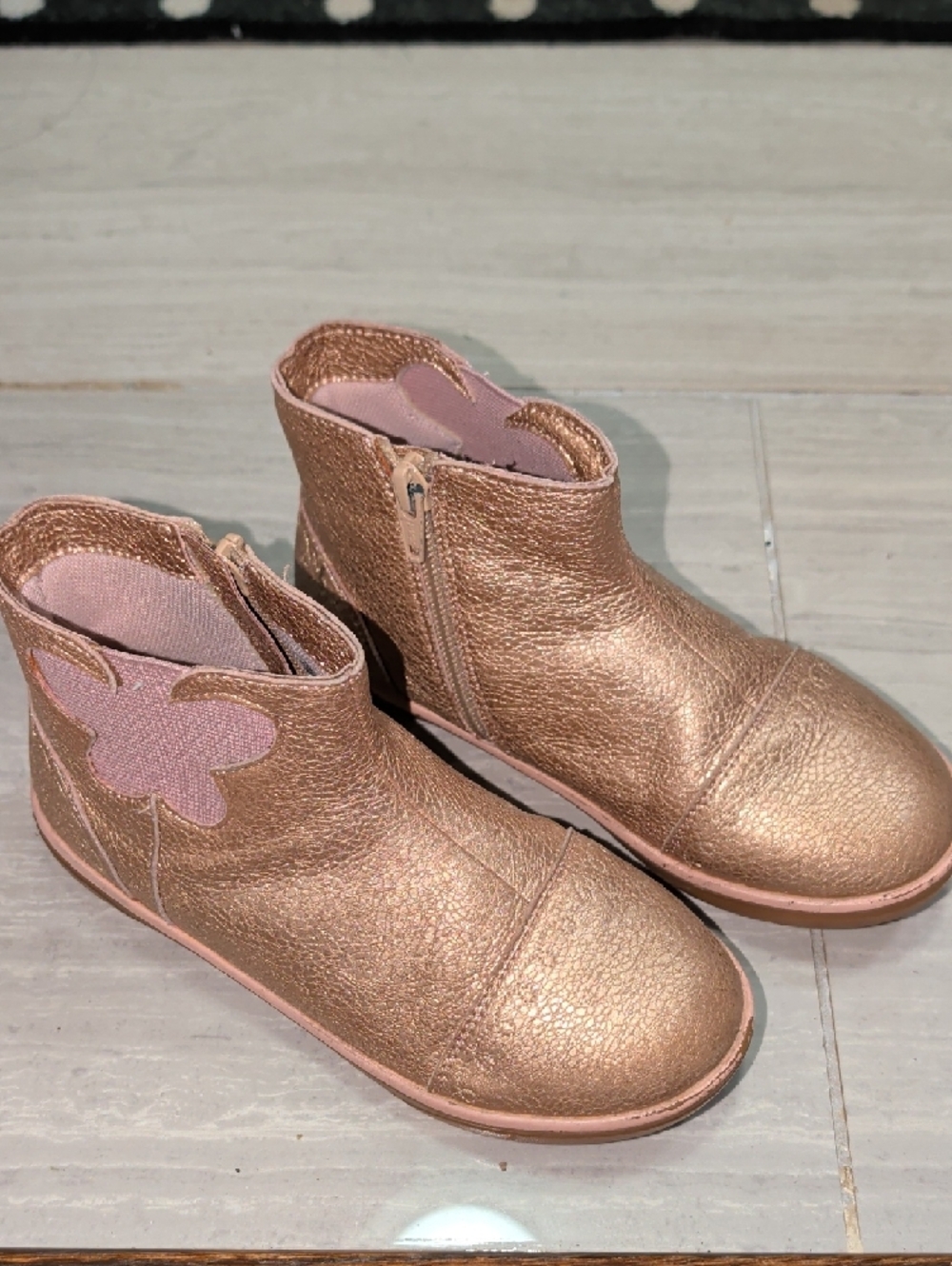 Livie & Luca Girls Metallic Rose Gold Ankle Boots with Flower Detail Size 13